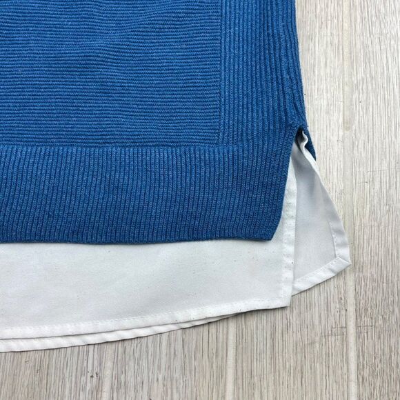 Hilary Radley Teal Blue long sleeve round neck 2fer sweater Peek-a-boo shirt hem - Picture 4 of 12